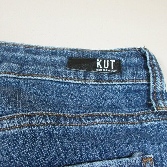 KFTK womens dark wash distressed rips strech frayed jean shorts 8 EUC - Picture 8 of 8